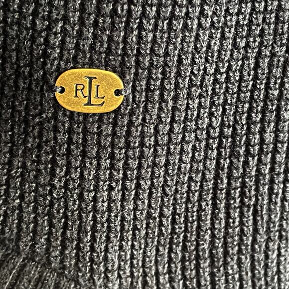 Lauren Ralph Lauren Black Waffle Weave Knit Hoodie Size MEDIUM Athleisure Fall - Picture 6 of 9